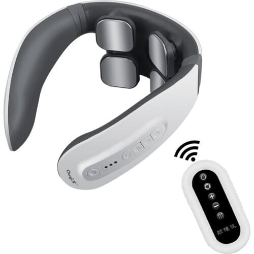 Electronic Pulse Neck Massager Hot Compress Neck Pain Relief 4 Head Cervical Massager Remote Control 6 Modes Muscle Relaxation