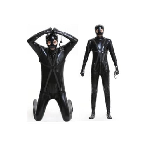 Erotic Unitard Halloween Masked Prisoner Costumes New Listing Fetish Latex Leotard Mens Sexy Faux Leather Lingerie Bodysuits