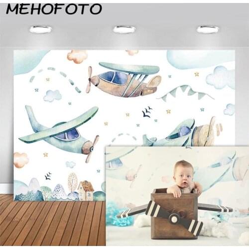 MEHOFOTO Airplane Backdrop Little Boy Pilot Baby Shower Decorations Background Newborn Baby Birthday Party Photography Backdrops