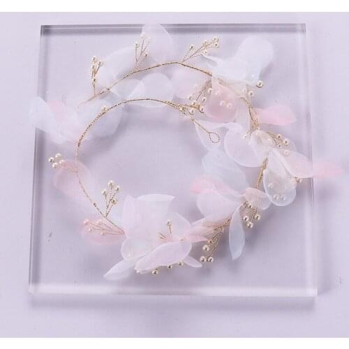 Bride Hairband Silk Yarn Headdress Hand-woven Pearl Hairband Wedding Dress Performance Headpiece Soft Angel Hair Accessories