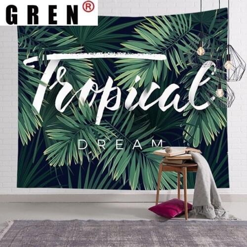 GREN Modern Green Plant Floral Landscape Tapestry Mural Cloth Background Wall Covering Bedroom Wall Hanging Decorative