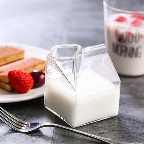 Milk Box Novelty Half Pint Creamer Milk Carton Glass Cup Coffee Glass Juice Cup Unique Design Pure Handmade Crafts Irregular Cup
