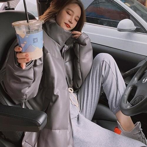 PU Leather Winter Warm Women Leather Jacket New Large size Solid Color High Quality Loose Womens Leather Jacket Outerwear JK264