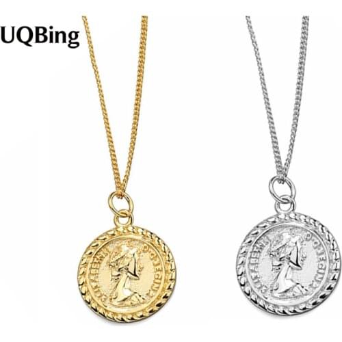 Fashion Retro Gold/Silver Coin Necklace Portrait Virgin Mary Double Side Engraved Pendant Clavicle Chain Necklaces