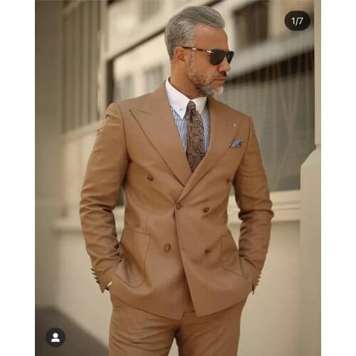 New Fashion Arrival Double Breasted Men Suits Costume Homme Prom Slim Fit Tuxedo Wedding Groom Terno Masculino Blazer 2 Pieces