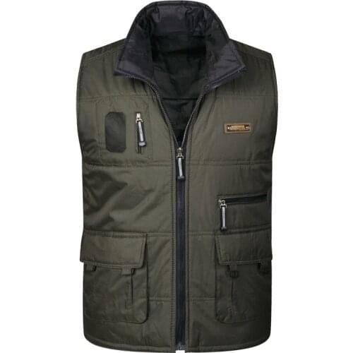 Brieuc Mens new multi-pocket vest mens double-sided wear down cotton vest mens multi-pocket double-sided wear vest