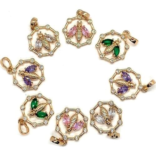 Natural Stone Crystal Pendant Octagonal Hollow Animal Insect-shaped Wings Necklace Handmade DIY Ladies Necklace Pendant 2 Pieces