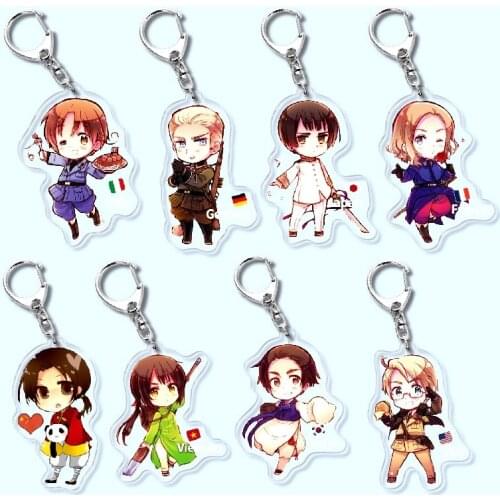 New Japanese Anime Axis Powers Keychain Cosplay Hetalia Keyring Pendant Double Side Acrylic Key Holder Wholesale