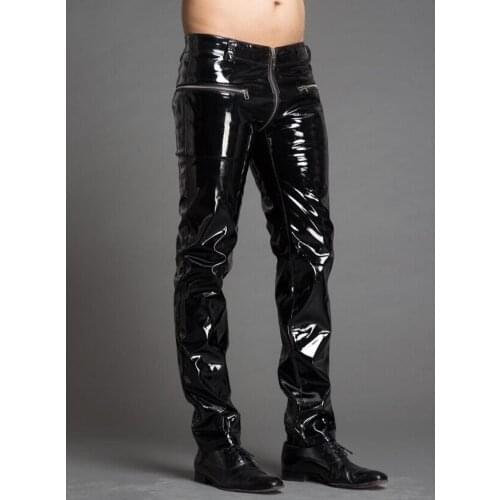 29-39 ! Mens New Fashion Clothing Slim Bright Japanned Leather Zipper Leather Pants Dj Singer Stage Costumes Leather Trousers