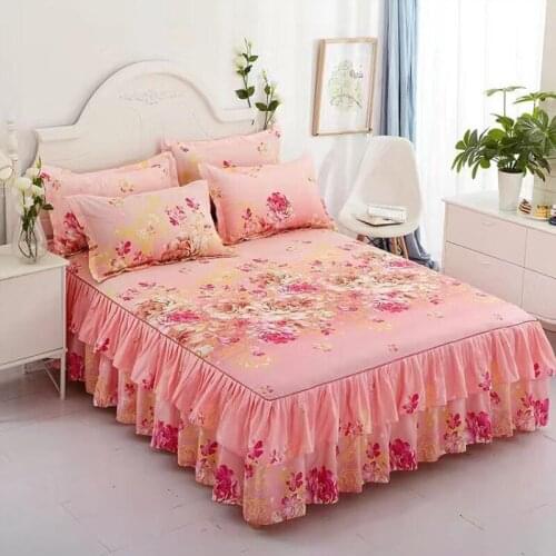 New Top Floral Print Ruffle Bedspread Mattress Cover Lace Bed Cover Sheet Princess Bedding Bed Skirt Home Bedclothes