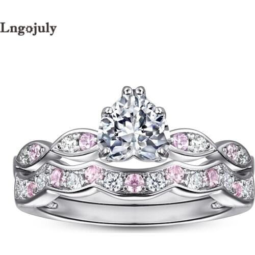 New Luxury Women Ring 925 Sterling Silver Love Heart Zircon Wedding Ring Set For Bridal Rhinestone Jewelry Accessories For Party