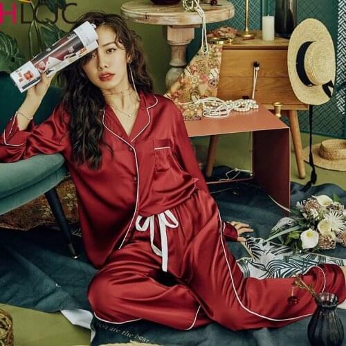 New 2pcs Satin Pajamas Set Silk Pajamas For Women Pyjamas Solid Sleepwear Sexy Pijamas Girls Casual Embroidery Letter Homewear