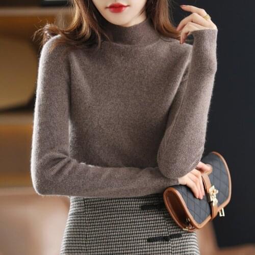Autumn Winter New Women Worsted Wool Sweater Half-high Collar Cashmere Pullover Female Slim Warm Knitting Bottoming Sweater