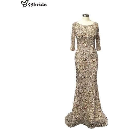 YYbride Luxury Colorfully Beading Prom Dresses Full Sleeves Scoop Neck Dresses BlingBling Crystals Mermaid Court Evening Dresses