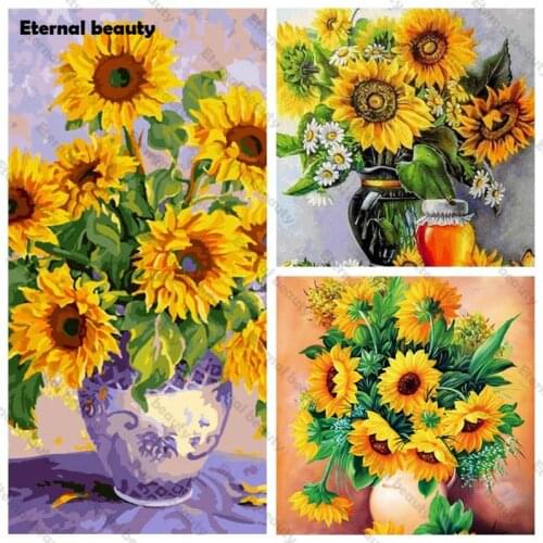 Sunflowers Diamond Embroidery Needlework 5D Diy Diamond Painting Flowers Vase Full Drill Rhinestones Mosaic Home Wall Decoration