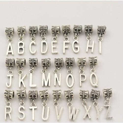 26pcs/lot Letter Shape Alloy Silver Charms Pendants DIY Jewelry Making For Women Men Bell Bracelet Decoration