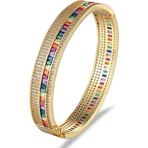 Luxury Rainbow Cubic Zirconia Bracelet Open Knot Cuff Bangle Bracelets For Girlfriend Charm Bracelets Gold Color Opening Jewelry