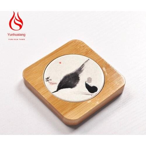 Hand-Painted Ceramic Cup Mats Tea Mat Square Natural Bamboo Coaster Tea Tray Custom Kung Fu Tea Set Tea Ceremony Pottery
