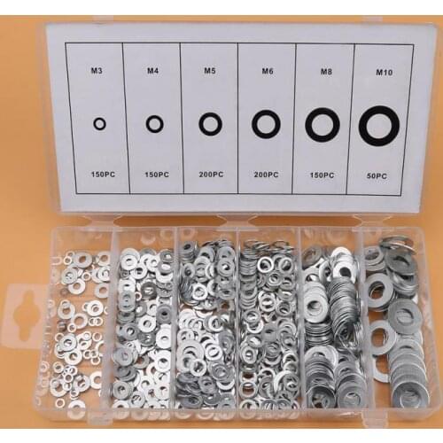900Pcs M3/M4/M5/M6/M8/M10 Flat Ring Washers A3 Steel Plain Washers w/ Plastic Box Assortment Kit Sump Plug Oil Seal Fittings Hot