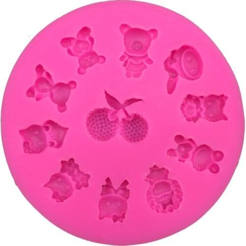 Cute bear cat Shape fondant silicone mold kitchen baking chocolate pastry candy Clay making cupcake lace decoration tools F-0114