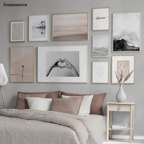 Scandinavian Line Drawing Pink Landscape Wall Art Pictures Canvas Painting Posters And Prints Nordic Living Room Decoration