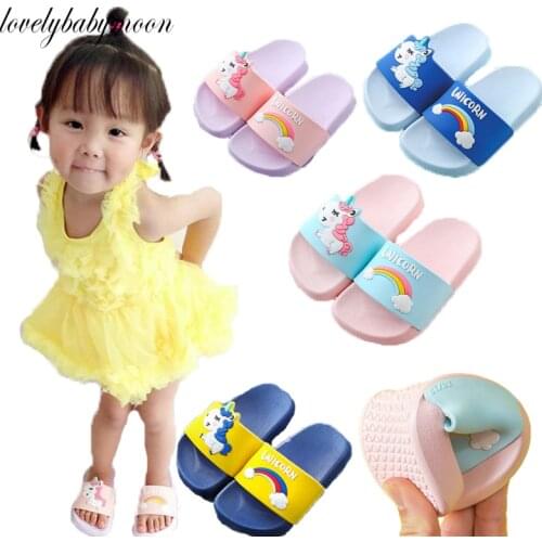Rainbow Unicorn Slippers For Boys Girls New Summer Kids Beach Shoes Baby Toddler Soft Indoor Slippers Children Sandals