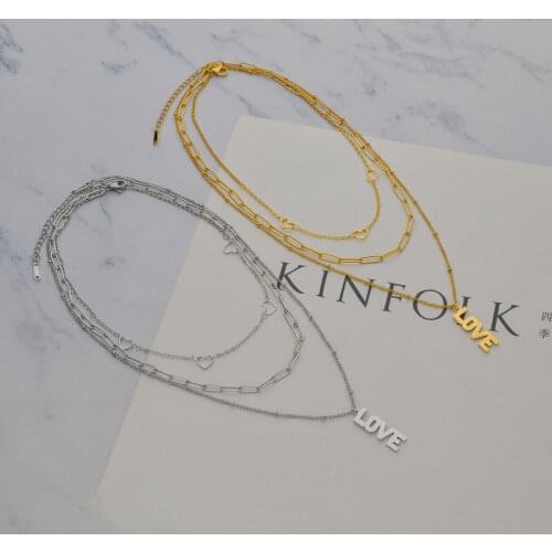 Three layer Love Necklace Stainless Steel Pendant With Cute Heart For Lovers Women Men Elements Friendship Valentines Gifts