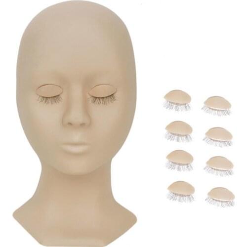 Women Mannequin Head Stencils with Eyelids Eyelash Practice Silicone Makeup Training Mannequin Head for Beginner