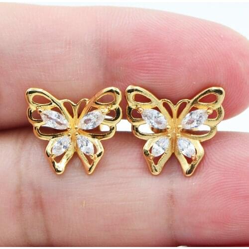 Trendy Gold Color AAA+ Cubic Zirconia Romantic Clear CZ Butterfly Stud Earrings for Women