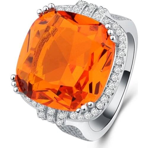 NEW 4CT Big Champagne CZ Stone Ring Large Single Orange Crystal Cut Luxury Ring party Women 925 sterling silver Jewelry
