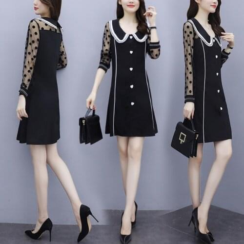 Plus Size Spring 2021 Polka Dot vestidos de festa Black Retro Doll Collar midi dress fashion pastel Dresses for Women