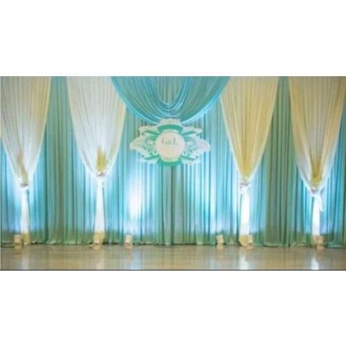 10ft*20ft (3m*6m width) nice wedding birthday party decor ice silk tiffany color with swag stage backdrop curtains