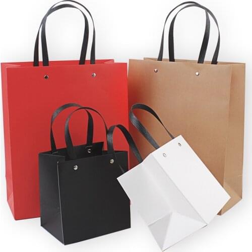 12pcsKraft paper gift bag with handle clothing candy coffee packaging bags kitchen storage pocket wedding party decoration pouch