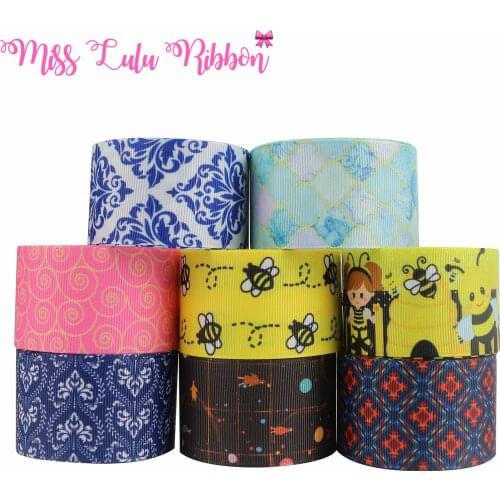 16mm-75mm Pattern Bee Printed FOE Grosgrain Ribbon DIY Hair Bowknots 50yards/roll