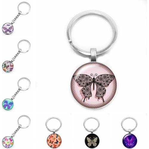 2020 New Fashion Starry Sky Butterfly Keychain Glass Convex Personality Charm Bag Pendant Keychain Gift