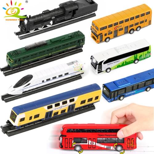 4pcs/set Diecast Track Train High-speed Rail Metal Alloy School Bus Car Models Iron Horse Track Model Vehicle Toys For Children