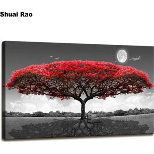 5D diy full square/round drill Single Red Tree Forest Landscape Diamond Painting Cross Stitch Diamond mosaic kit living room art