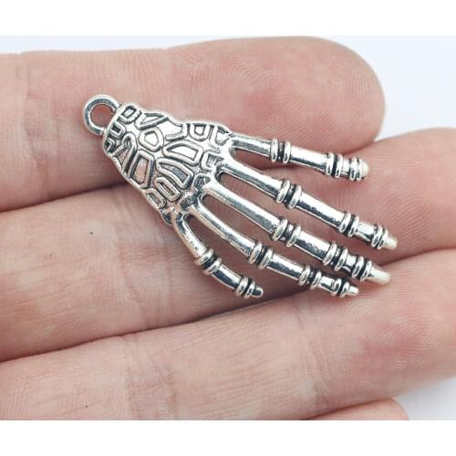 Newest 6Pcs 22*43mm Antique Silver Color Alloy Skeleton Hands Charms Wicca Necklace Pendant For DIY Jewelry Making Findings