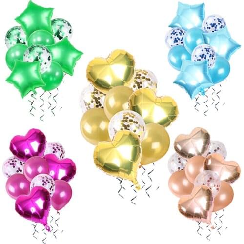9pcs/lot 18 inch heart star aluminum foil balloon 12 inch confetti wedding birthday party decoration globos baby shower balloons