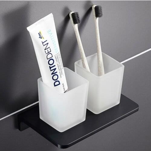 Spray Paint Cup Space Aluminum Cup Holder Black Frosted Glass Toothbrush Cup Holder Bathroom Simple Rack Accessories