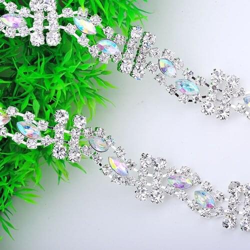 Free Shipping 5 yards Crystal Rhinestone Trim, Rhinestone Applique, Wedding Applique,Rhinestone Chain KACU002