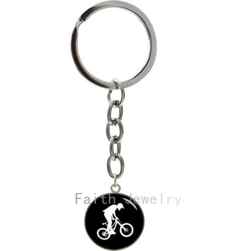 Handcrafted MTB Biker silhouette profile image key chain retro bike stunt bycle motocross keychain BMX sports men jewelry 1253
