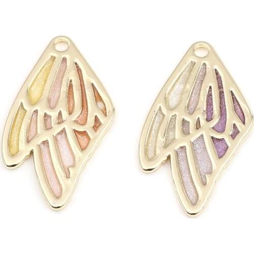 DoreenBeads Fashion Insect Wing Series Pendants Butterfly Wing Gold Plated Multicolor Enamel Jewelry DIY Findings Charms, 5 PCs