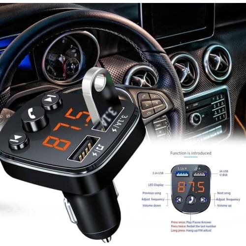 FM Transmitter Bluetooth 5.0 Handsfree Car Kit Audio MP3 Player 12-24V Fast Charger Auto FM Modulator talking Car Kit