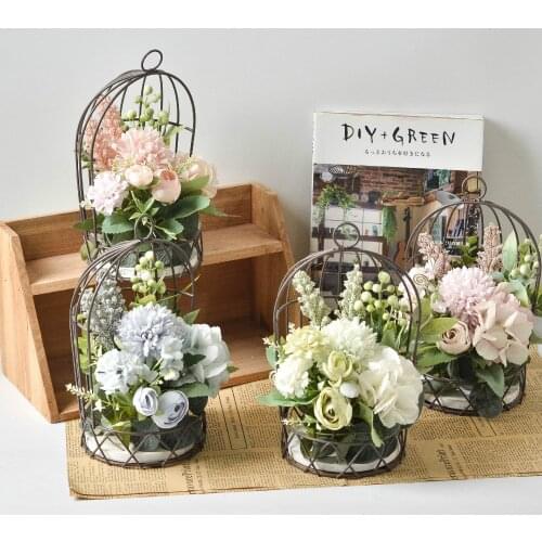 INS Wrought Iron Bird Cage Simulation Flower Wreath Hanging Artificial Plant Fake Flower Garland Home Decoration Ornaments