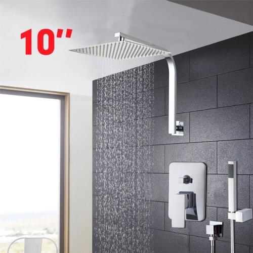 Delicate 10" Bathroom Hot Cold Water Brass Rainfall Faucets Waterfall Shower Head Wall Mount Bathroom Shower Rain Faucet Set
