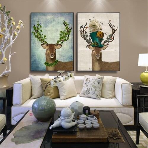 Retro Style Canvas Painting Animal Posters and Prints for Home Design Vintage Deer Pictures 3 Pieces Wall Art Home Room Decor