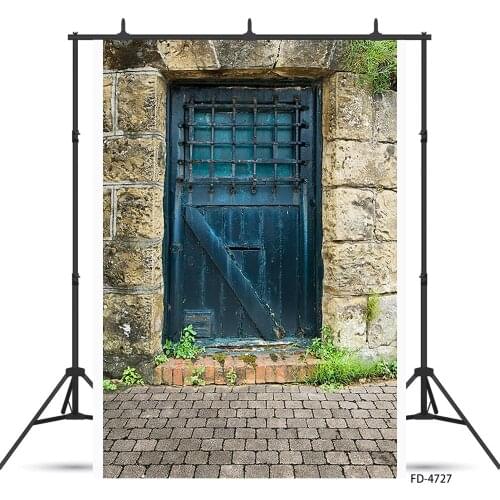 Brick Wall Floor Blue Door Photography Background Custom Backdrop Photo Studio for Children Baby Portrait Pets Toy Photoshoot