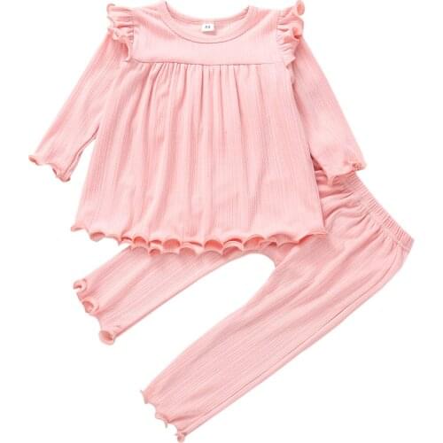 2Pcs Baby Girls Clothing Sets Autumn Winter Toddler Long Sleeve Solid Color Ruffle Tops Pants Set Suit Children Clothing 1 to 4T
