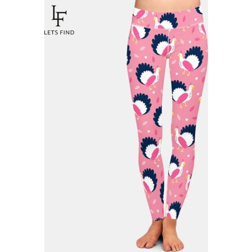 LETSFIND 2019 New Design Thanksgiving Turkey Print Pink Leggings High Waist Plus Size Soft Comfortable Workout Women Leggings